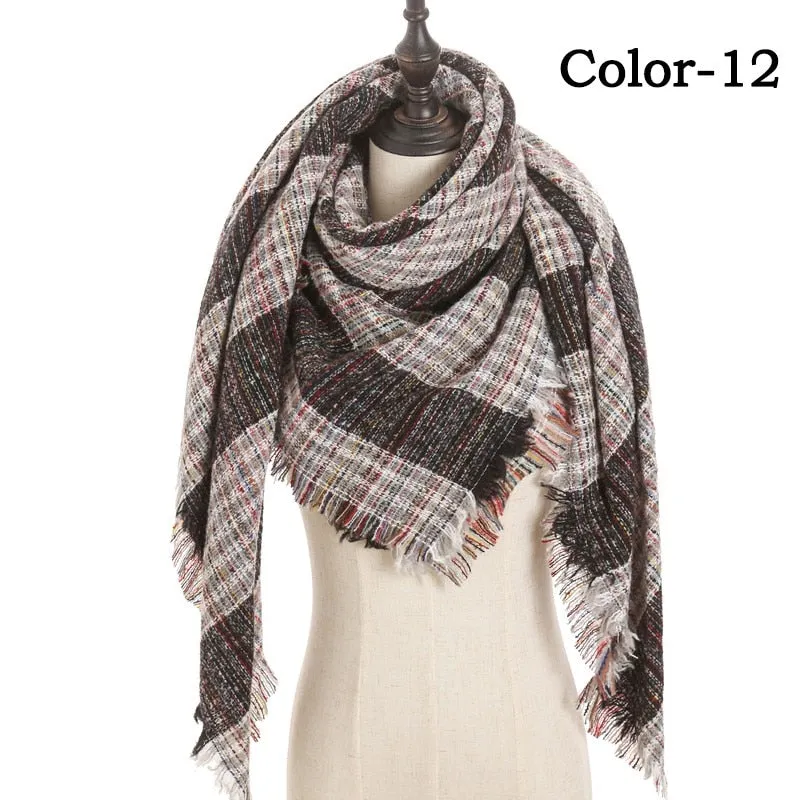 Designer Knitted Spring Winter Women Scarf Plaid Warm Cashmere Scarves Shawls Luxury Brand Neck Bandana Pashmina Lady Wrap