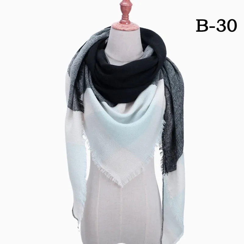 Designer Knitted Spring Winter Women Scarf Plaid Warm Cashmere Scarves Shawls Luxury Brand Neck Bandana Pashmina Lady Wrap