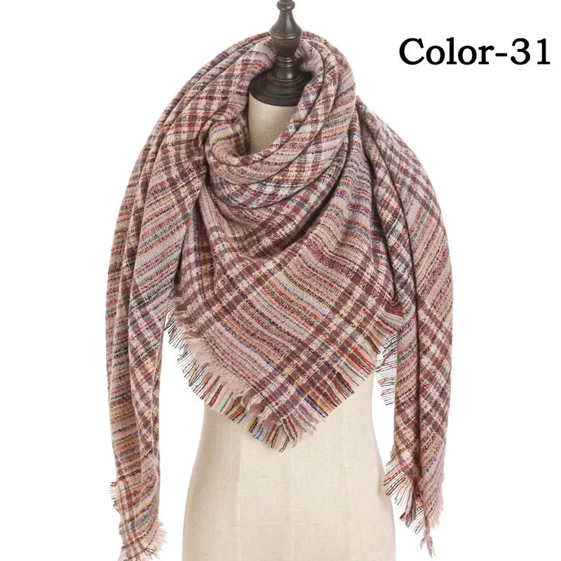 Designer Knitted Spring Winter Women Scarf Plaid Warm Cashmere Scarves Shawls Luxury Brand Neck Bandana Pashmina Lady Wrap