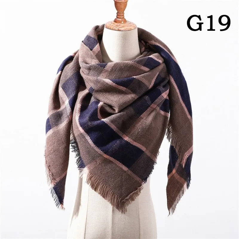 Designer Knitted Spring Winter Women Scarf Plaid Warm Cashmere Scarves Shawls Luxury Brand Neck Bandana Pashmina Lady Wrap