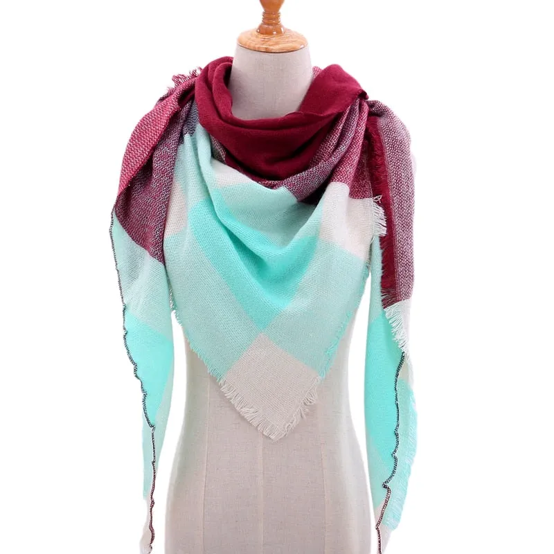 Designer Knitted Spring Winter Women Scarf Plaid Warm Cashmere Scarves Shawls Luxury Brand Neck Bandana Pashmina Lady Wrap