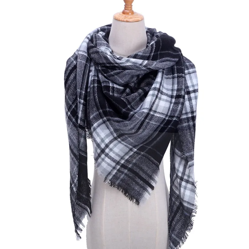 Designer Knitted Spring Winter Women Scarf Plaid Warm Cashmere Scarves Shawls Luxury Brand Neck Bandana Pashmina Lady Wrap