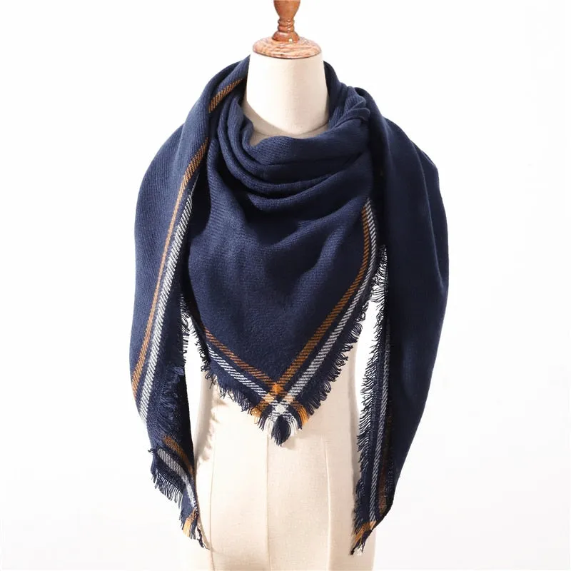 Designer Knitted Spring Winter Women Scarf Plaid Warm Cashmere Scarves Shawls Luxury Brand Neck Bandana Pashmina Lady Wrap