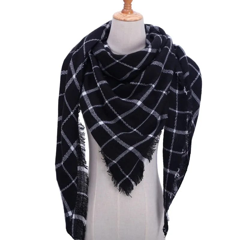 Designer Knitted Spring Winter Women Scarf Plaid Warm Cashmere Scarves Shawls Luxury Brand Neck Bandana Pashmina Lady Wrap