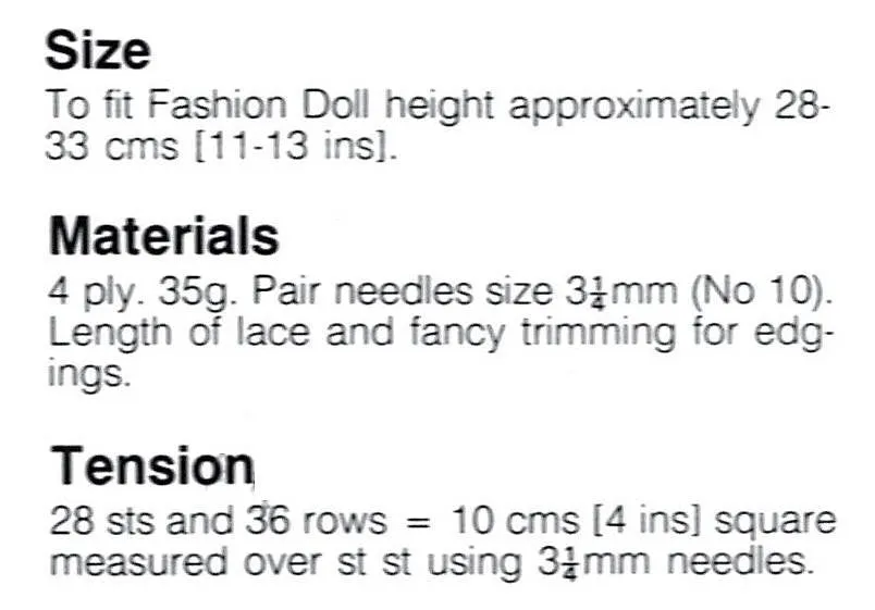 Digital Pattern, Easy Knitted Doll's Evening Dress, 11-13 inch Doll