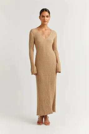 Dissh Reign Sleeved Knit Midi Dress Beige