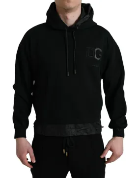 Dolce & Gabbana Black Cotton Hooded Logo Pullover Sweater