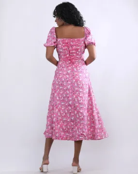 Donella Tie up pink floral dress