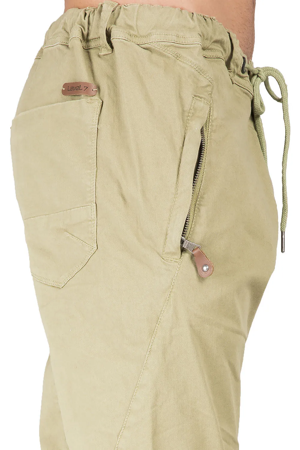 Drop Crotch Fit Avocado Green Premium Stretch Twill Jogger Jeans Zipper Pockets