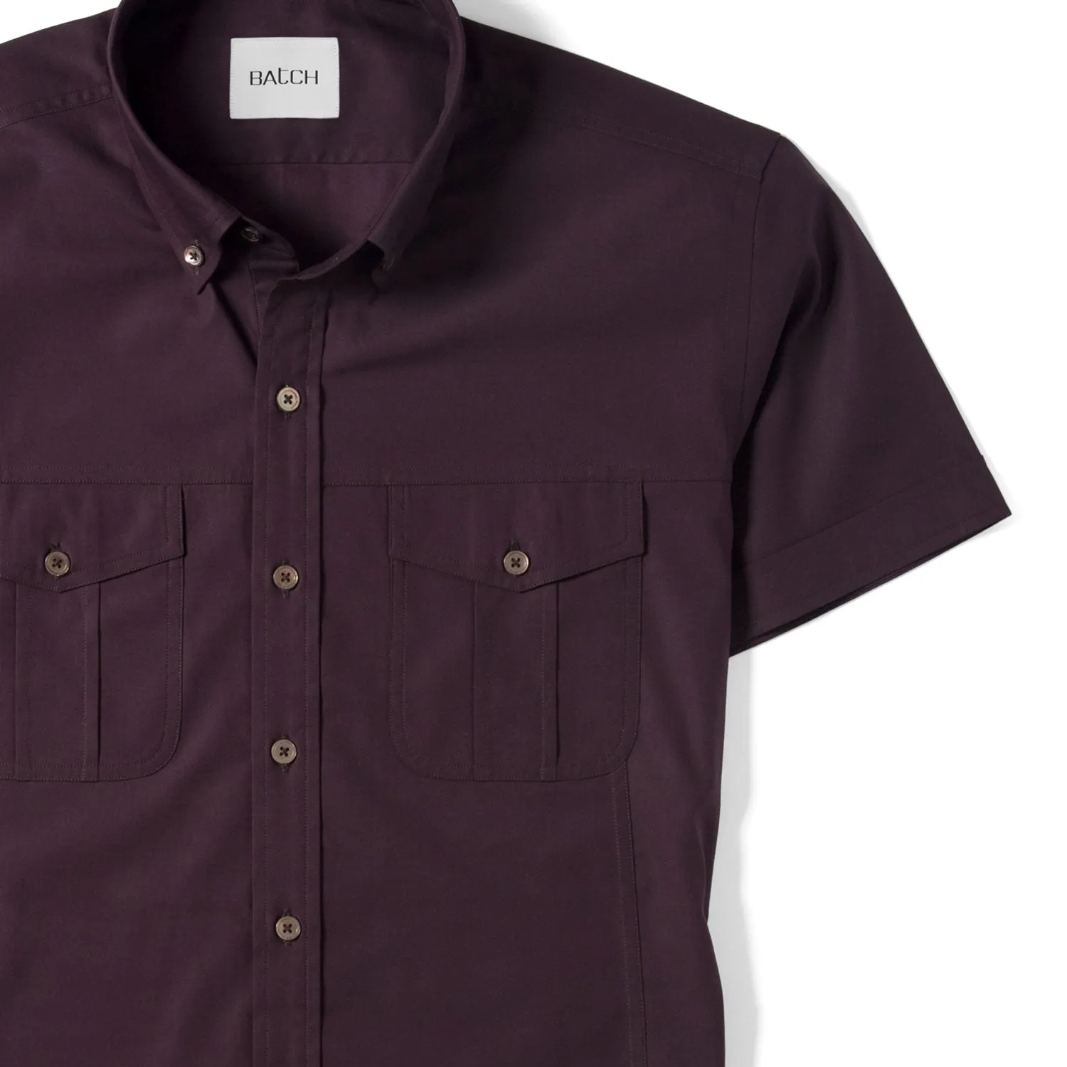 Editor Short Sleeve Utility Shirt – Dark Burgundy Mercerized Cotton