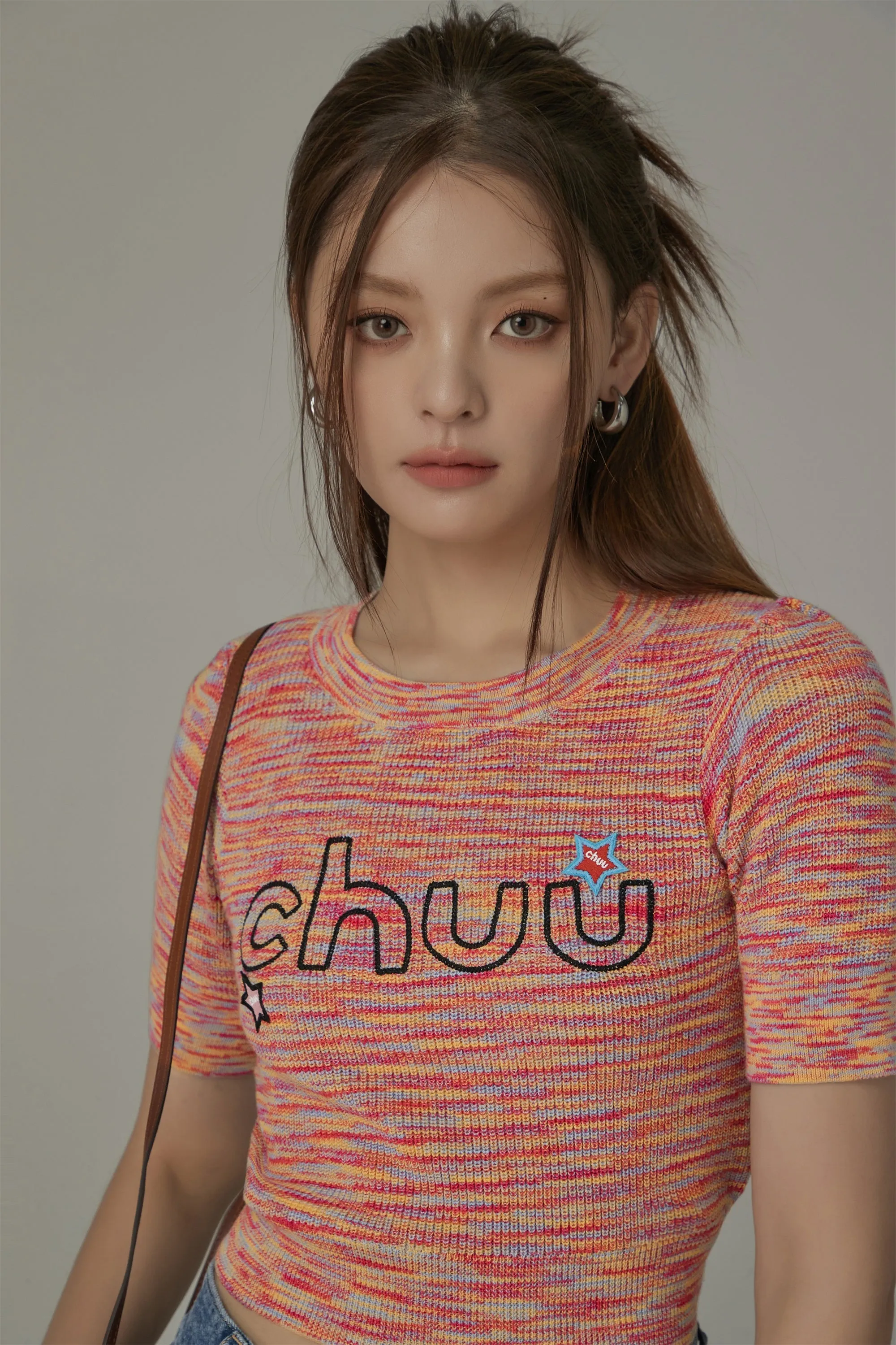 Embroidered Chuu Star Cropped Knit Top