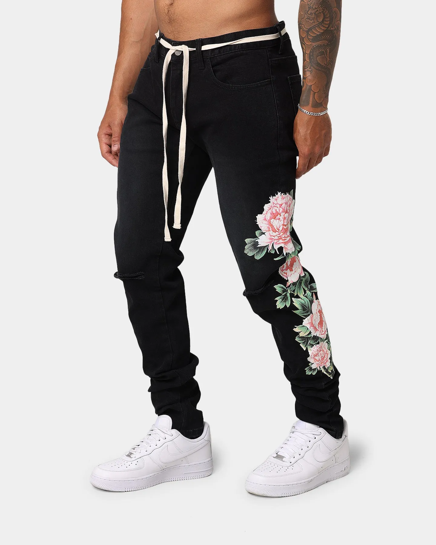 EN ES Floral X12 Denim Jeans Black