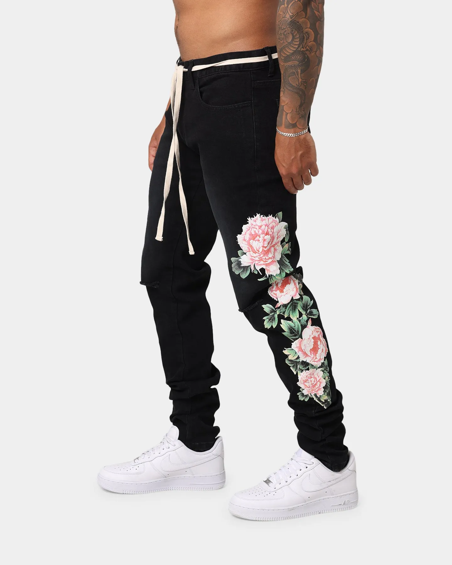 EN ES Floral X12 Denim Jeans Black