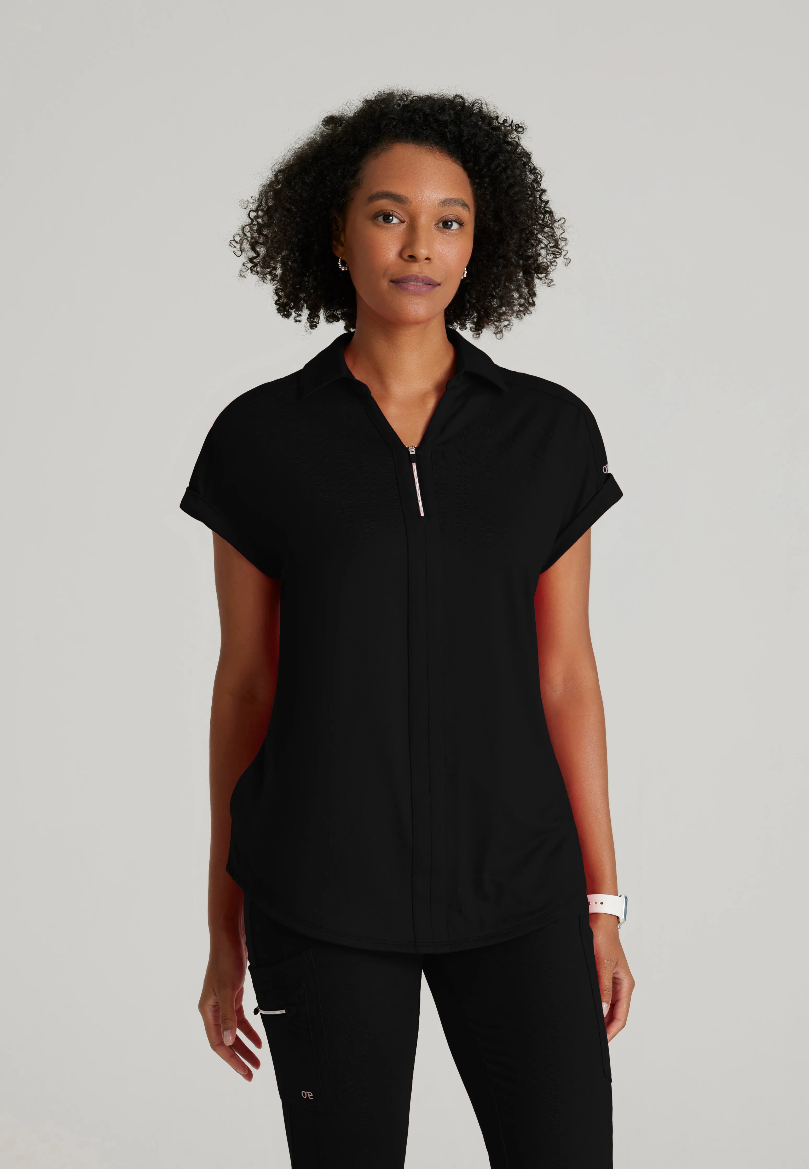 Engage Knit 2-Pocket Zip-Neck Dolman Scrub Top