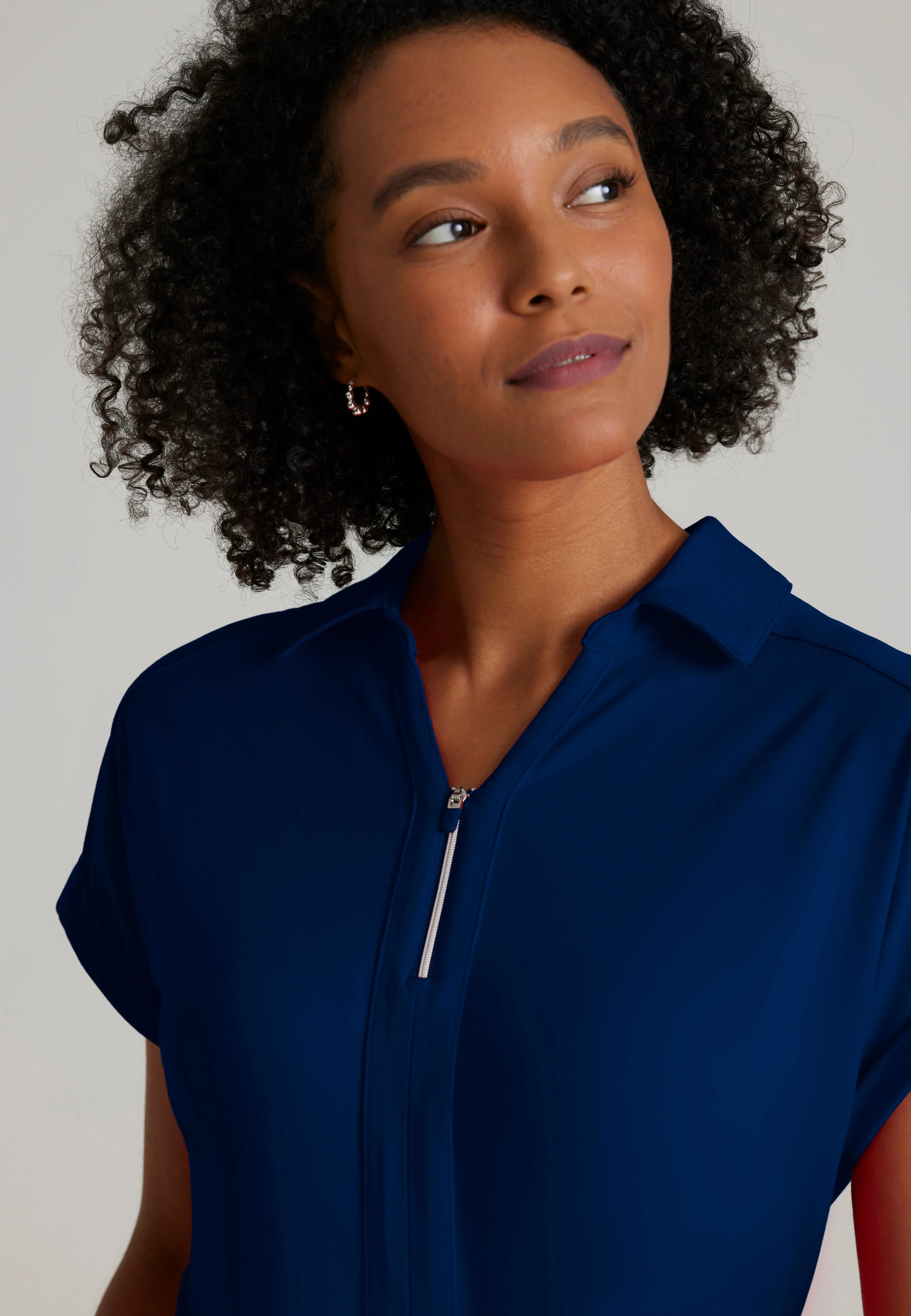 Engage Knit 2-Pocket Zip-Neck Dolman Scrub Top