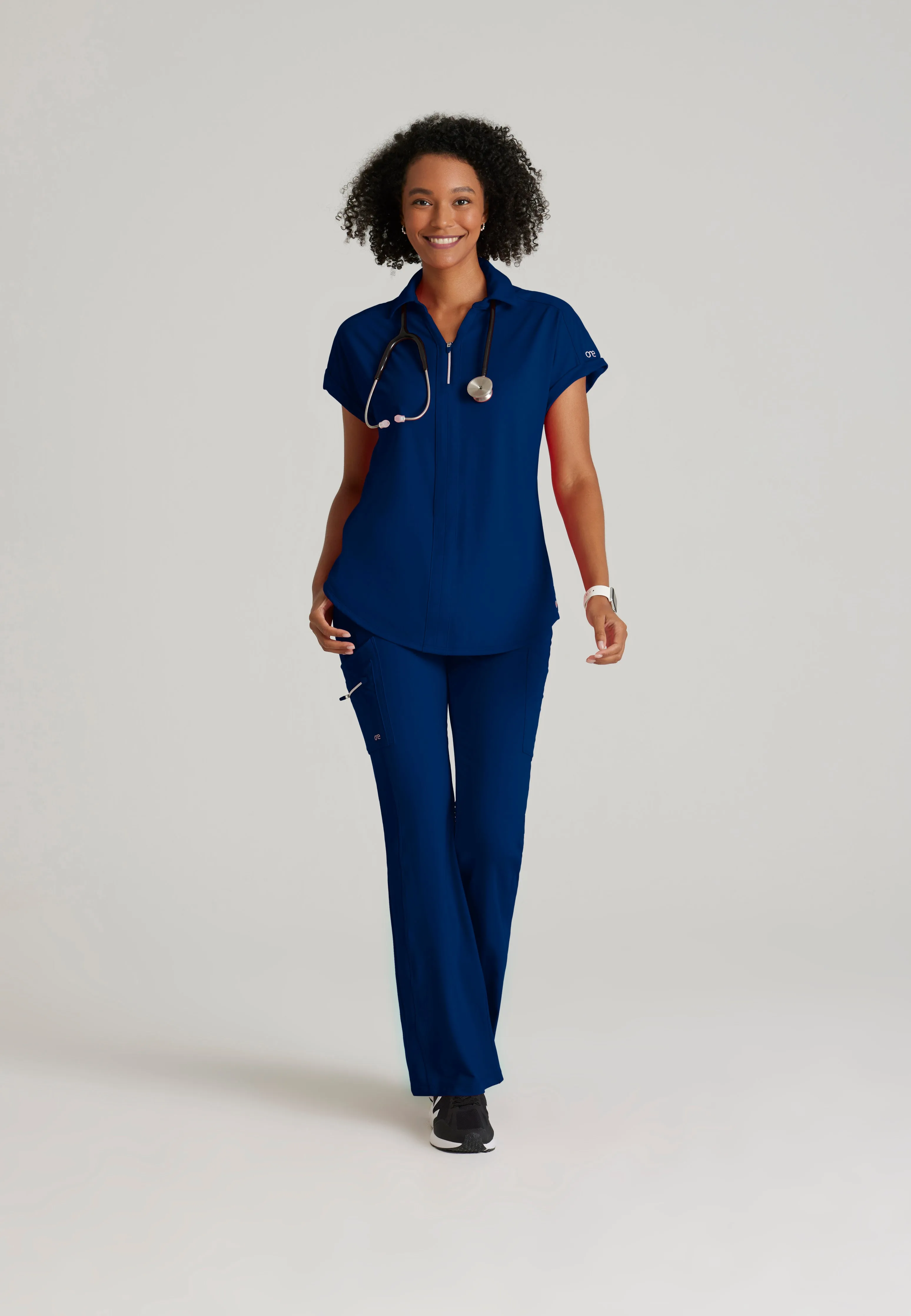 Engage Knit 2-Pocket Zip-Neck Dolman Scrub Top