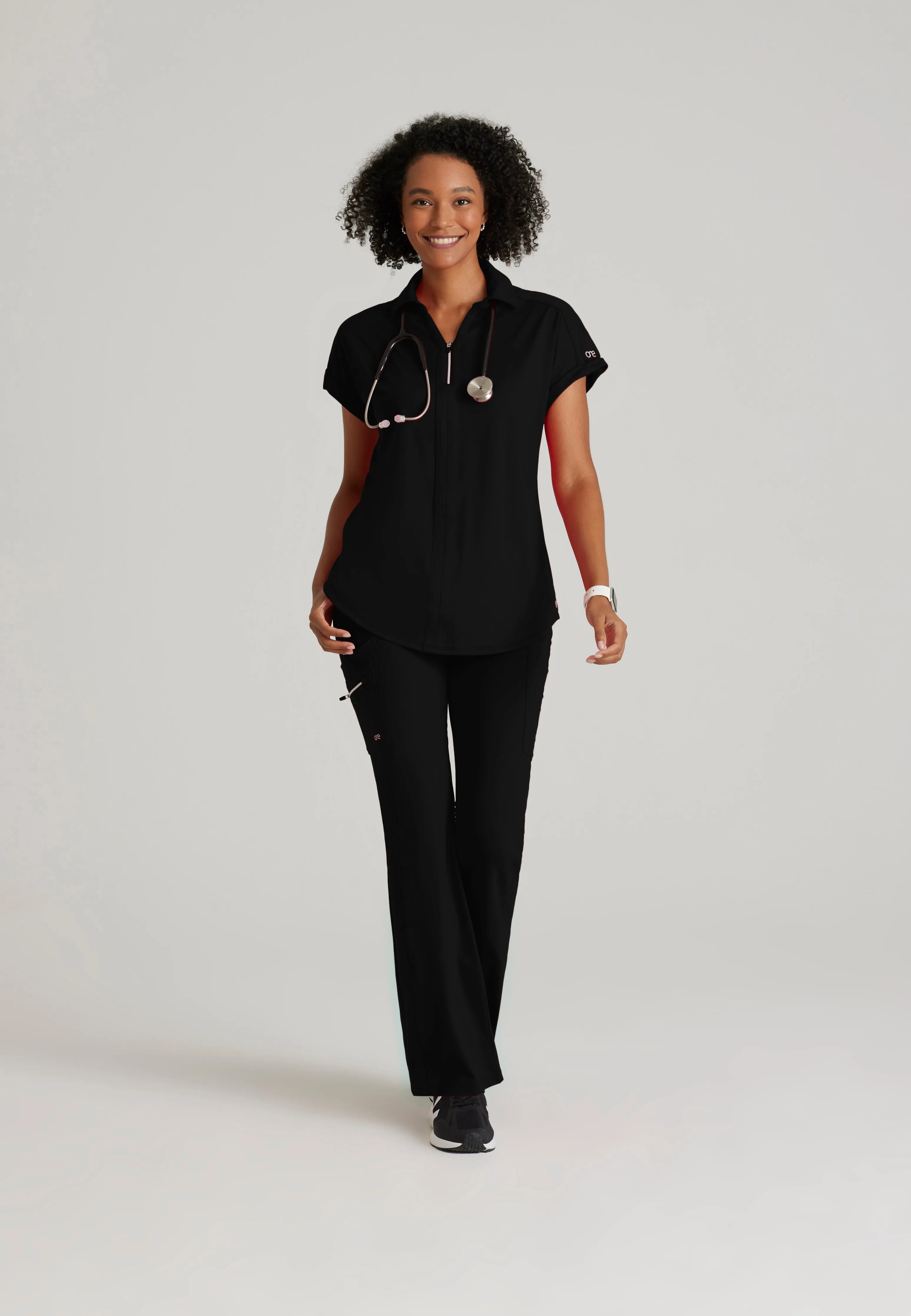 Engage Knit 2-Pocket Zip-Neck Dolman Scrub Top