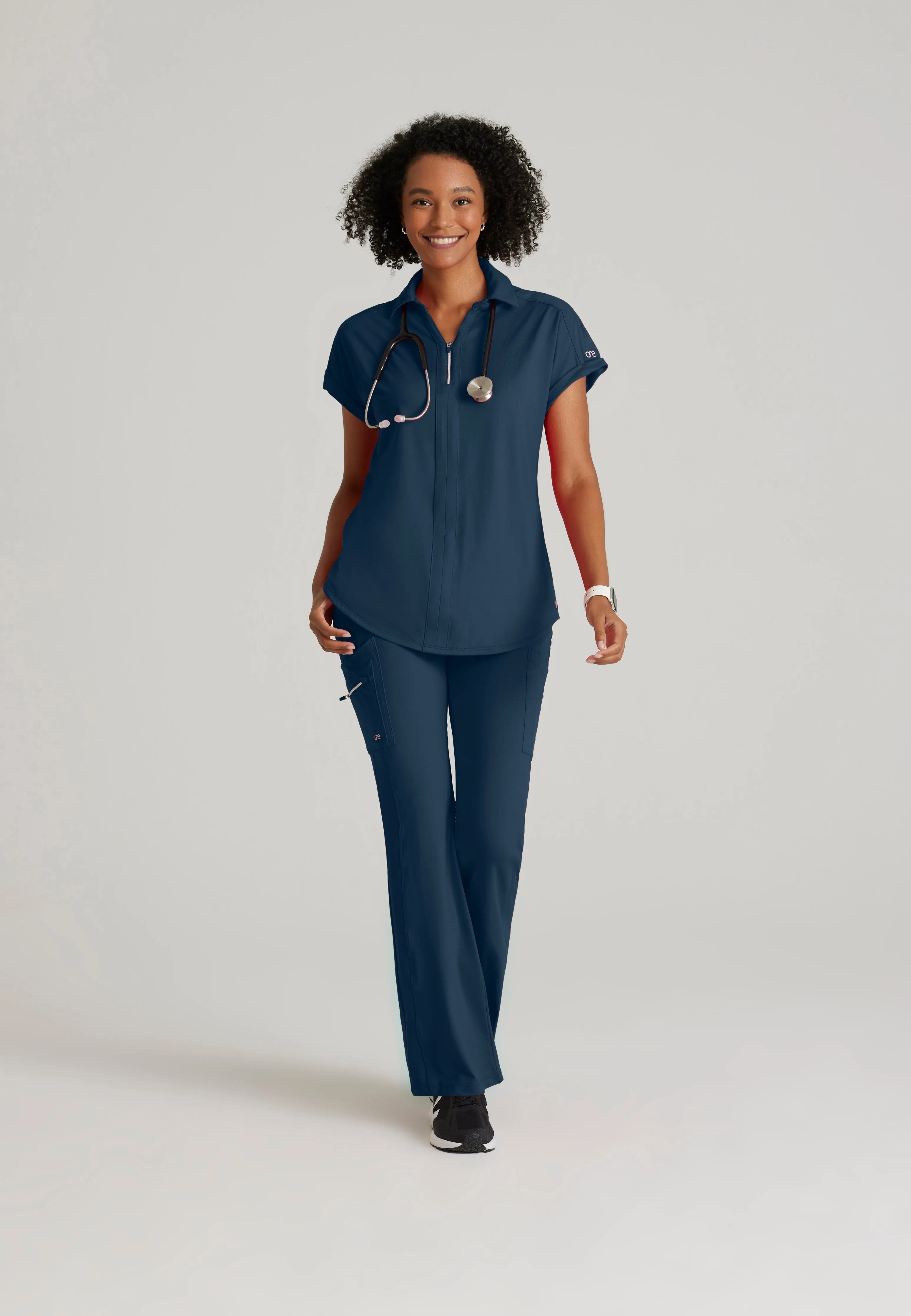 Engage Knit 2-Pocket Zip-Neck Dolman Scrub Top