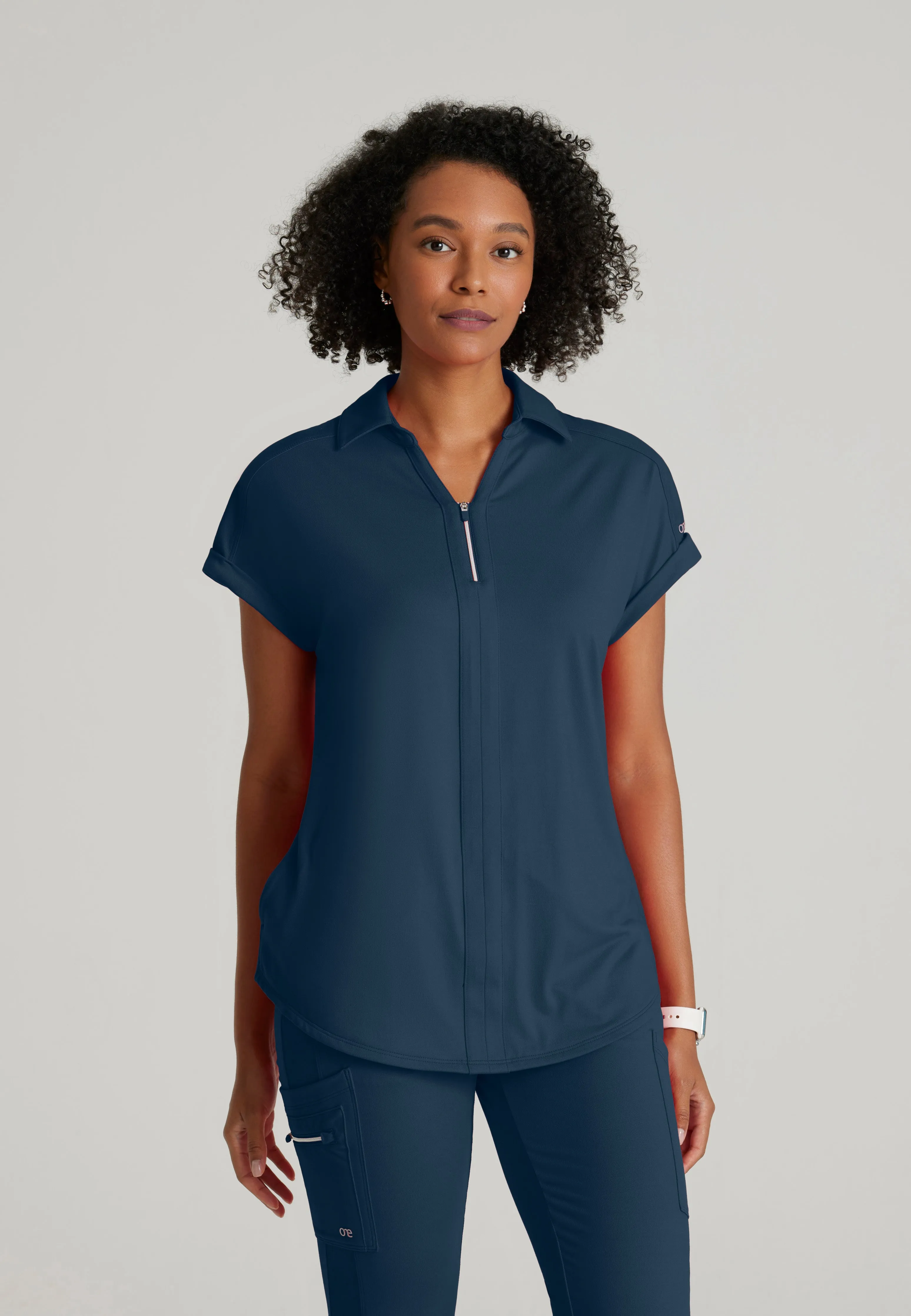 Engage Knit 2-Pocket Zip-Neck Dolman Scrub Top