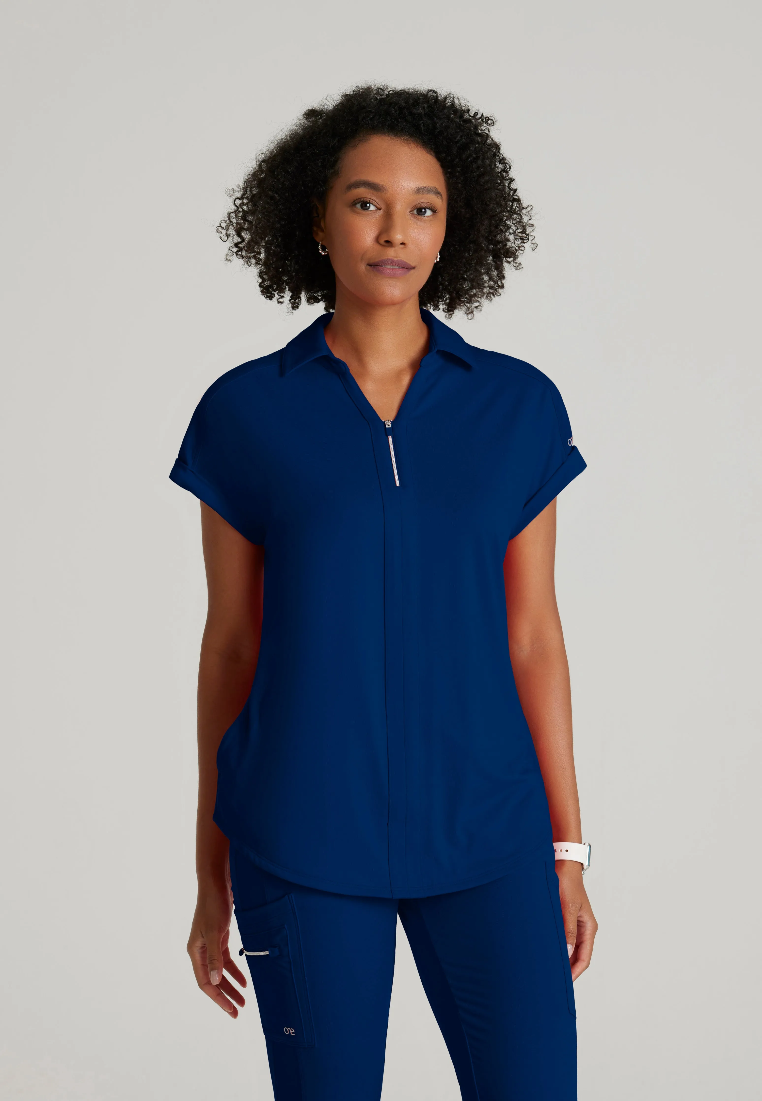 Engage Knit 2-Pocket Zip-Neck Dolman Scrub Top