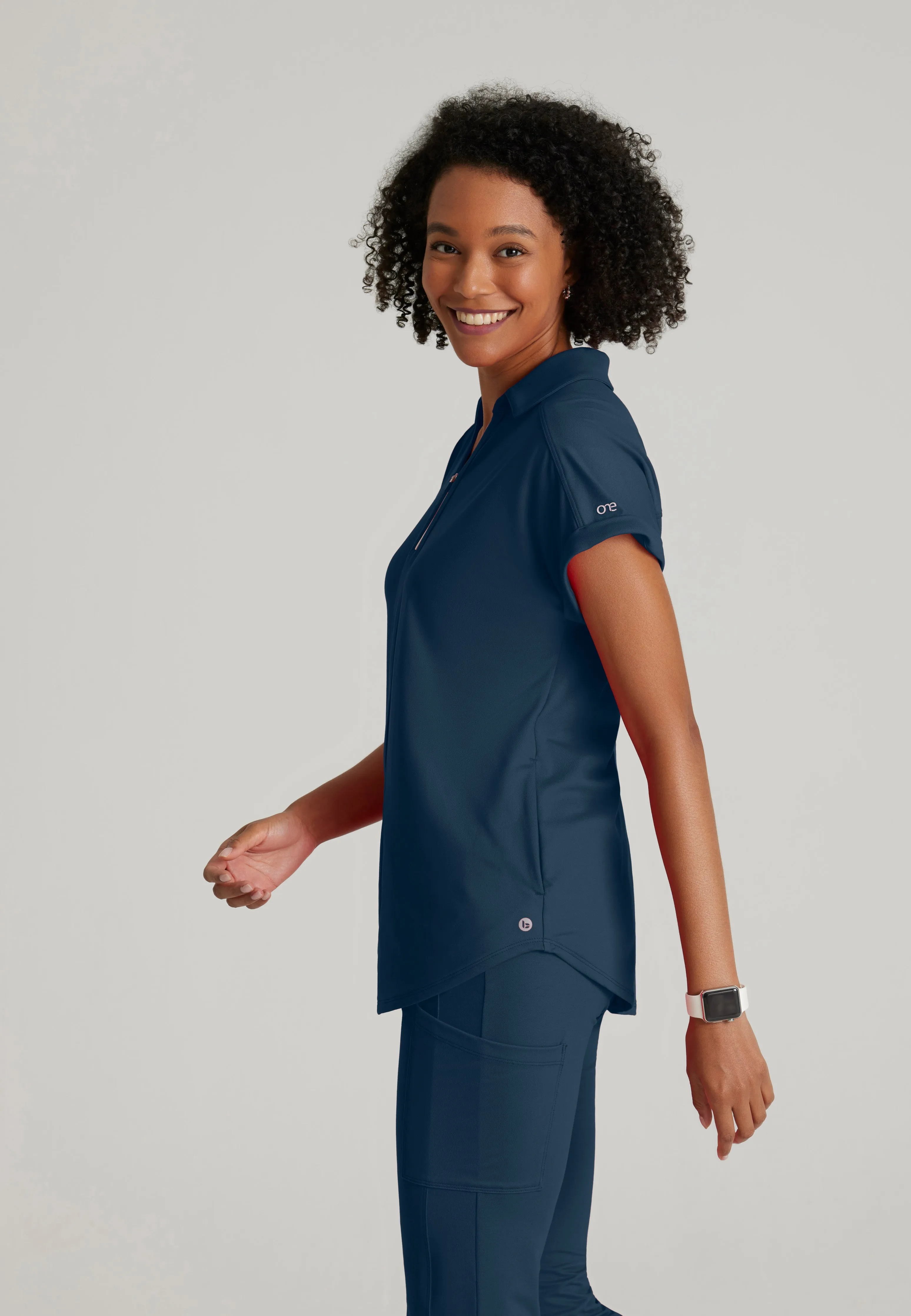 Engage Knit 2-Pocket Zip-Neck Dolman Scrub Top