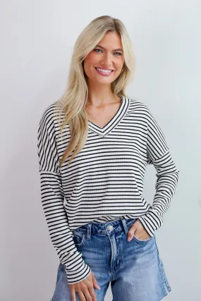 Envied Comfort Ivory Striped Knit Long Sleeve Top