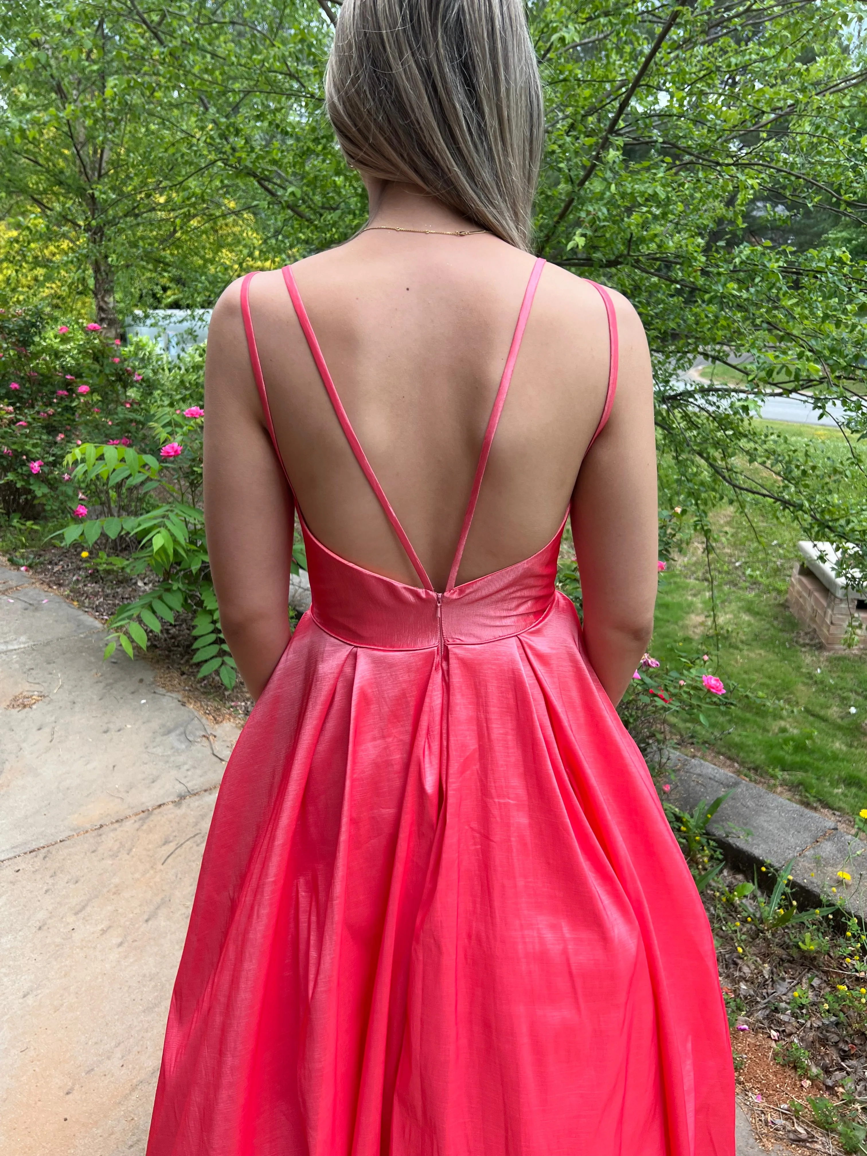 ENVIOUS Couture 1753 Coral V-Neck Taffeta Ballgown