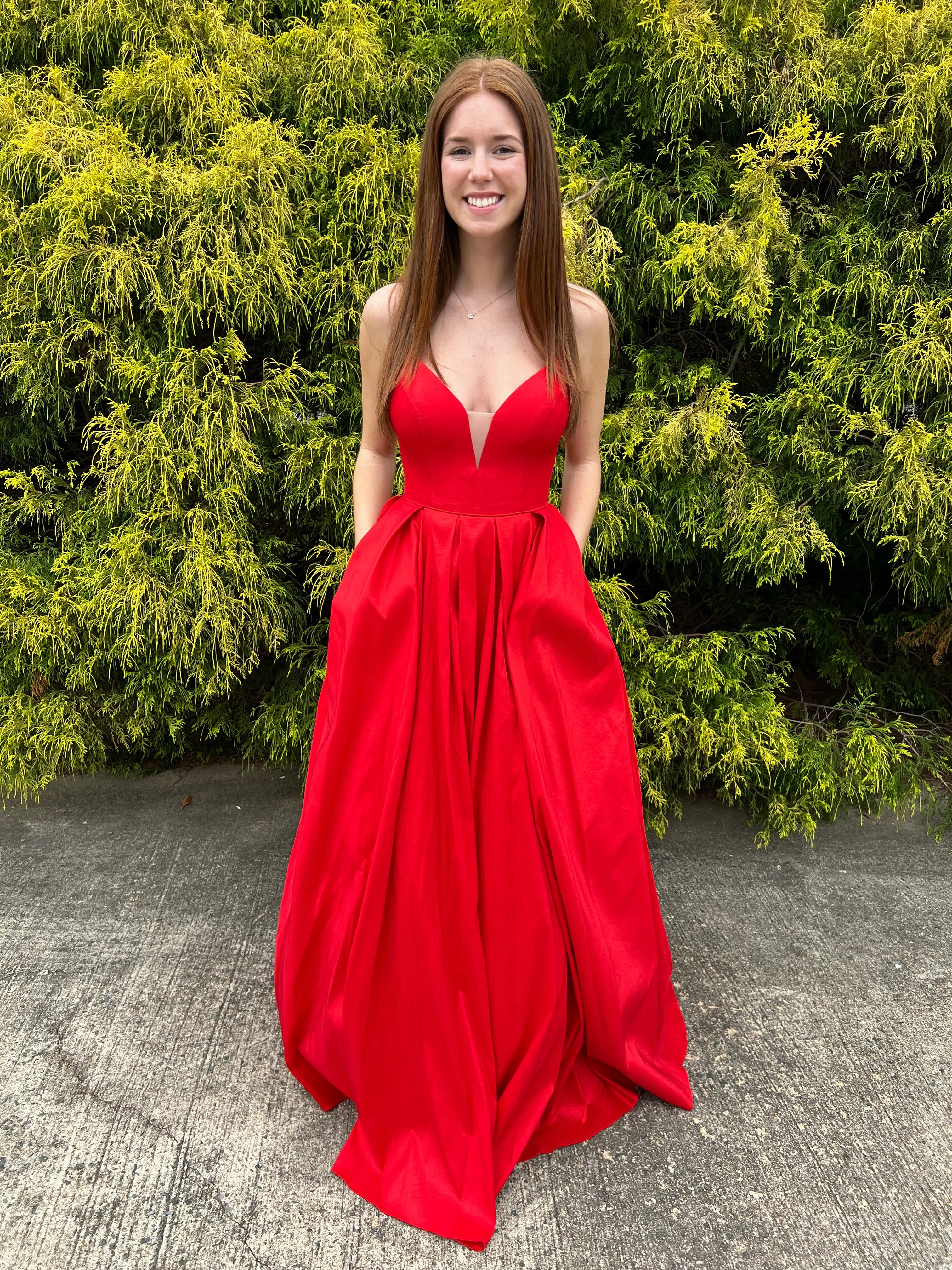 ENVIOUS Couture 1753 Red V-Neck Taffeta Ballgown