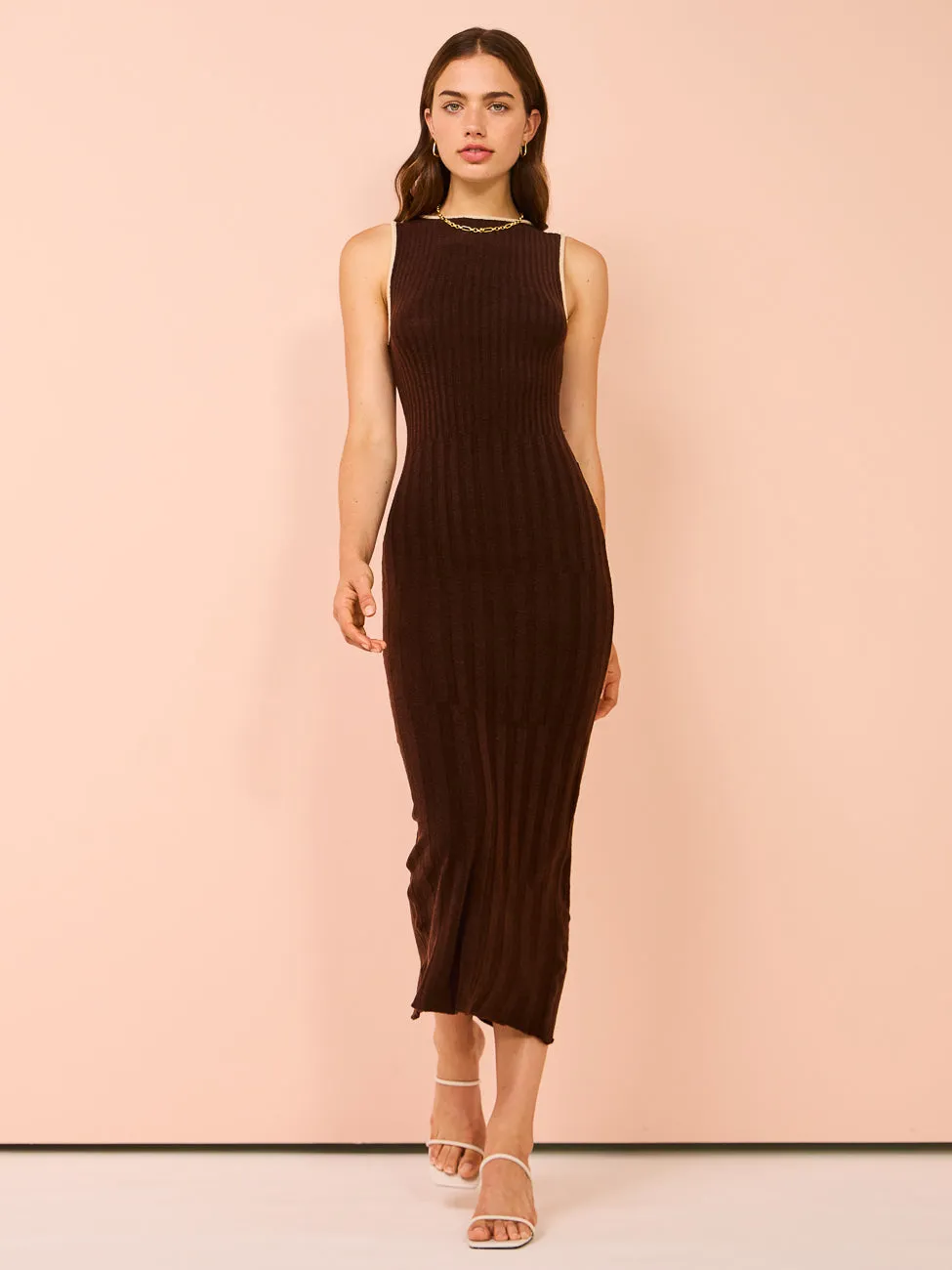 Faithfull the Brand Artemi Knit Dress in Coffee with Beige