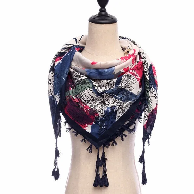 Fashion Cotton Tassel Scarf Printed Bandana Shawl #1273