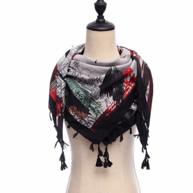 Fashion Cotton Tassel Scarf Printed Bandana Shawl #1273