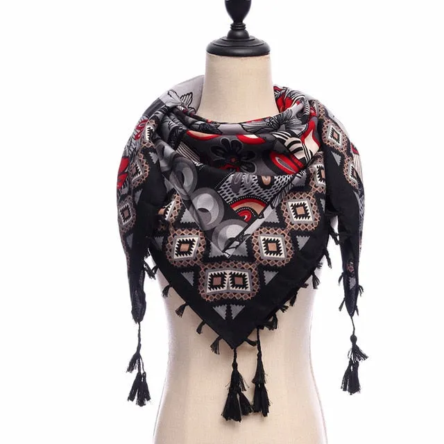 Fashion Cotton Warm Scarf Printed Tassel Bandana Shawl #1362