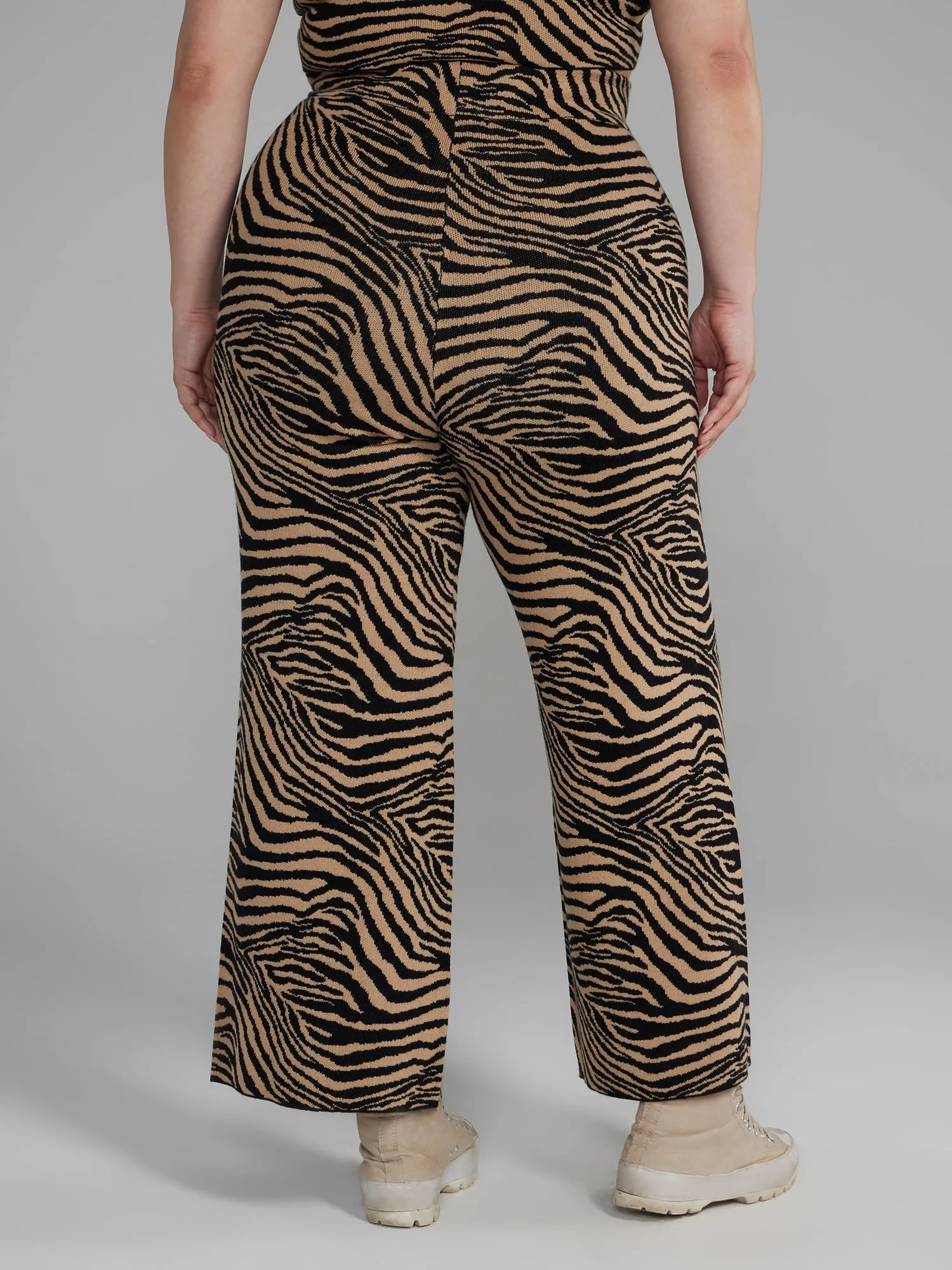 Fashion To Figure - Zebra Print Flare Leg Sweater Pants