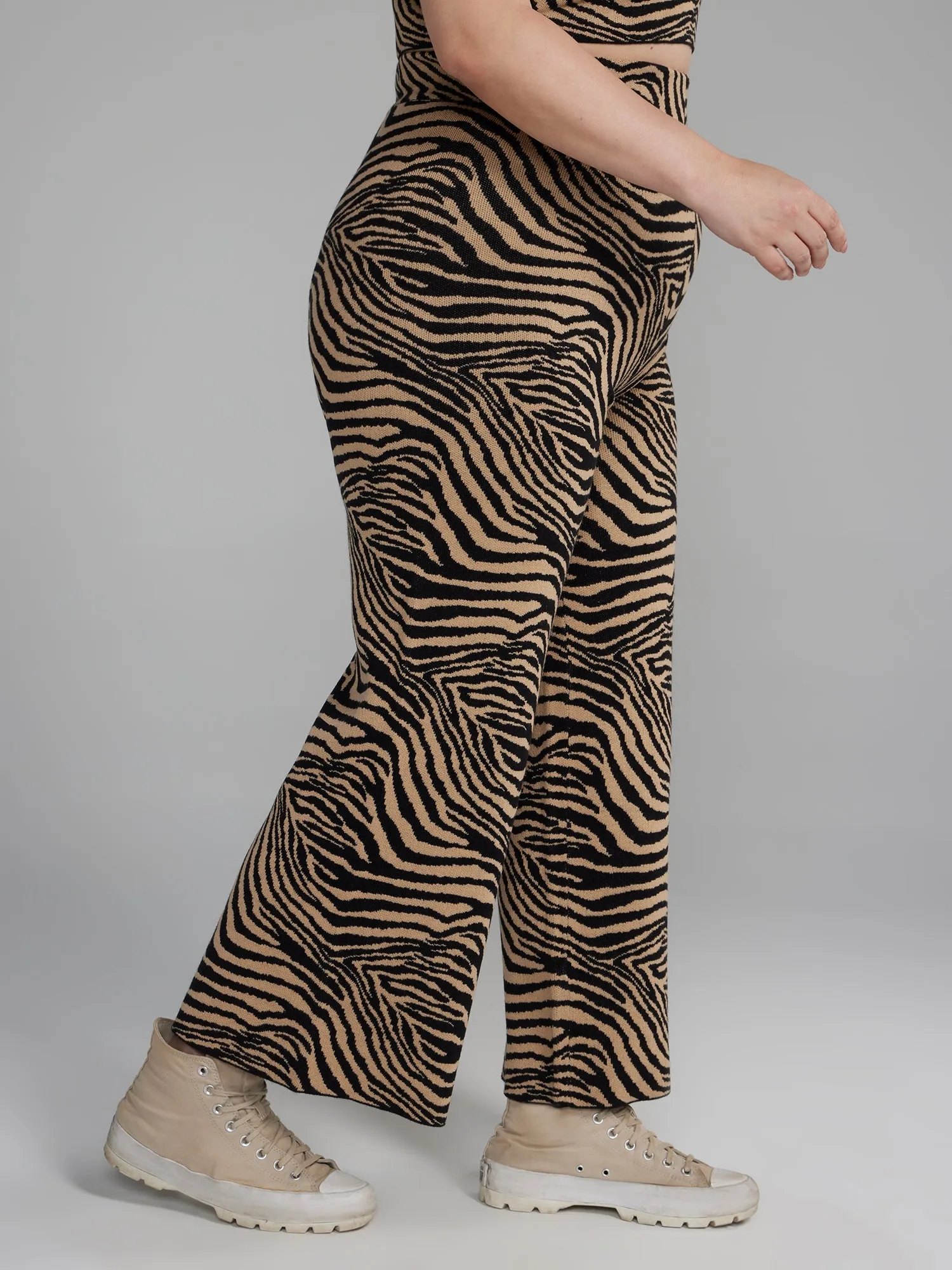 Fashion To Figure - Zebra Print Flare Leg Sweater Pants