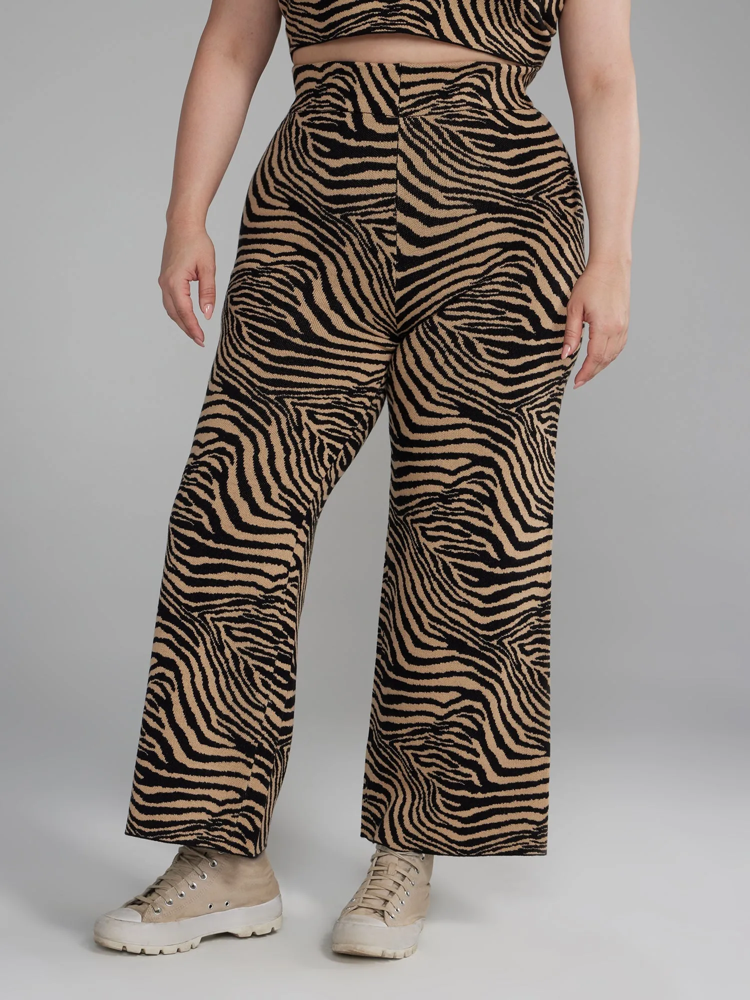 Fashion To Figure - Zebra Print Flare Leg Sweater Pants