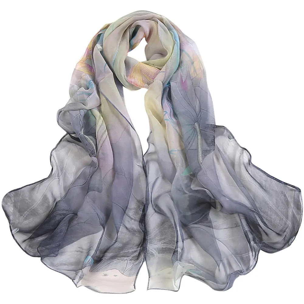 Fashion Women Lotus Flower Printing Retro Long Soft Wrap Scarf