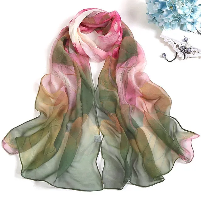 Fashion Women Lotus Flower Printing Retro Long Soft Wrap Scarf