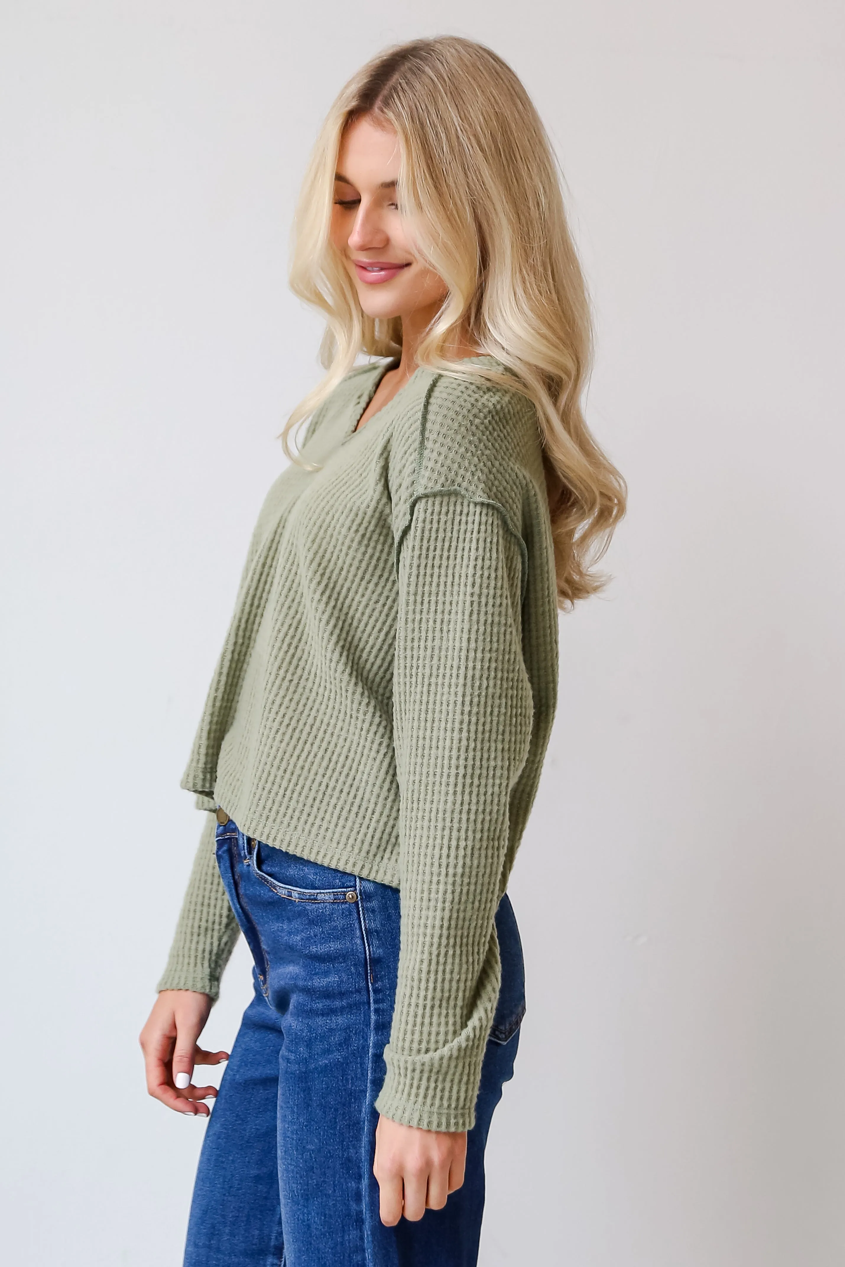 FINAL SALE - All Day Fave Sage Brushed Waffle Knit Top - DOORBUSTER