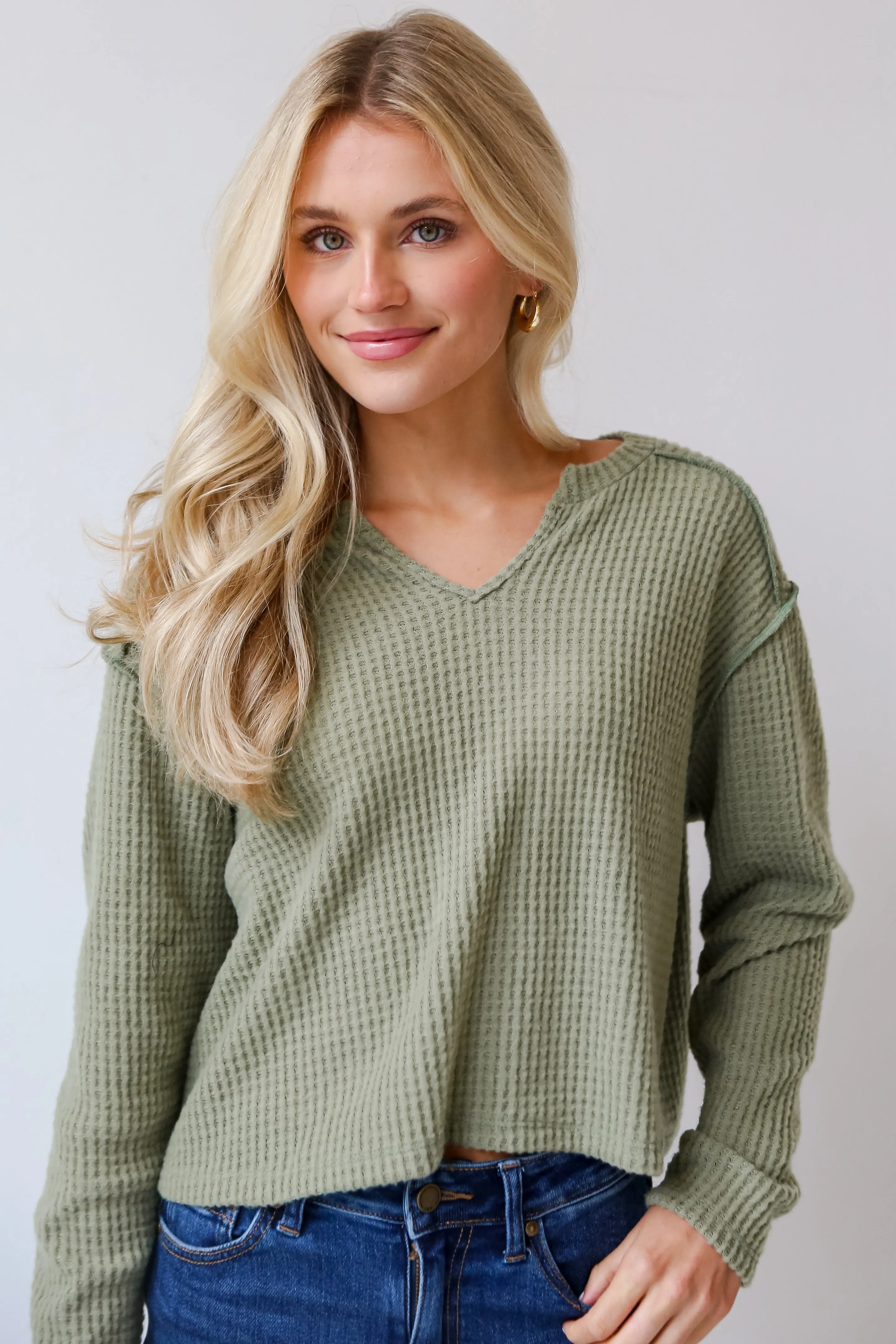 FINAL SALE - All Day Fave Sage Brushed Waffle Knit Top - DOORBUSTER