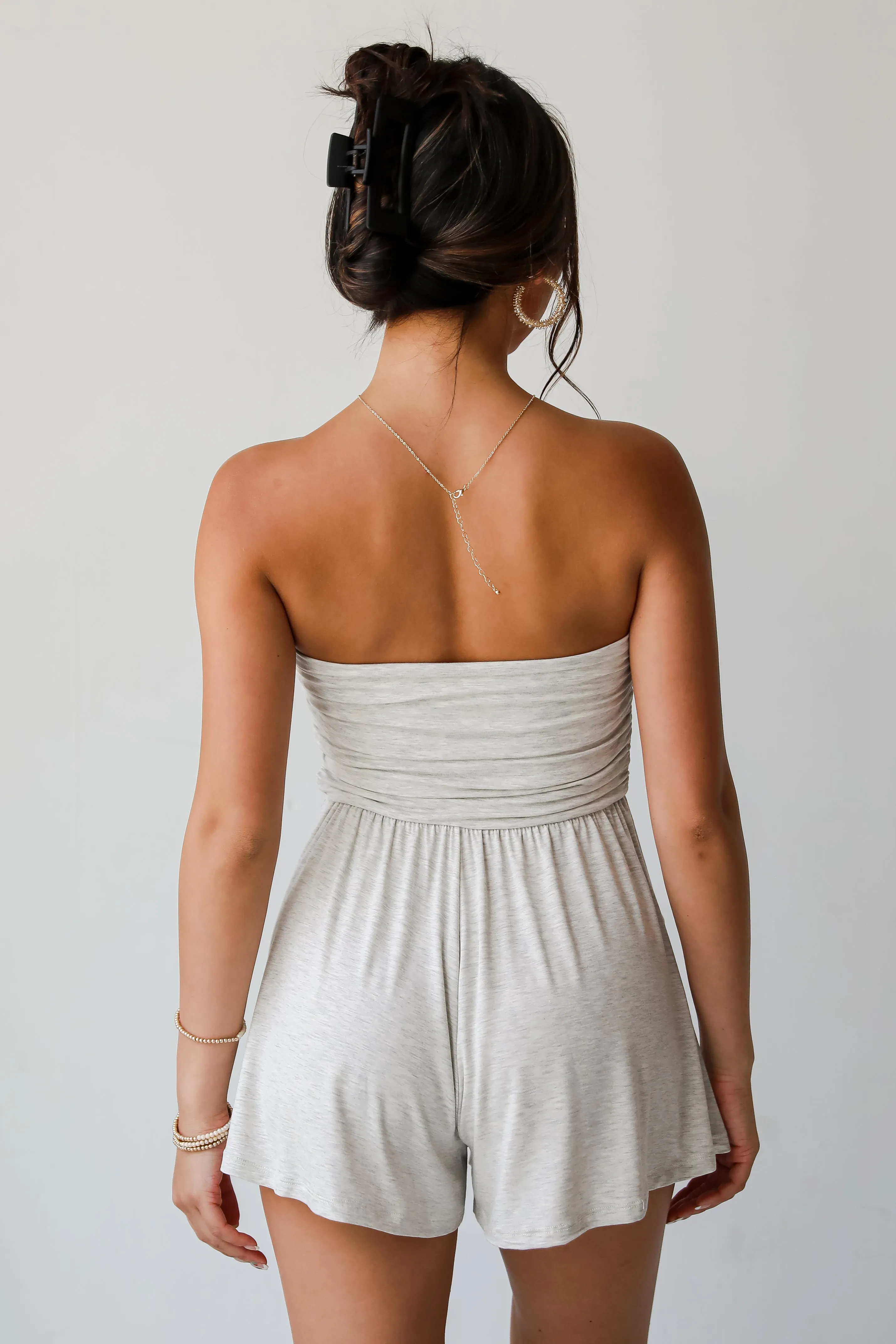 FINAL SALE - Effortless Upgrade Heather Grey Strapless Romper