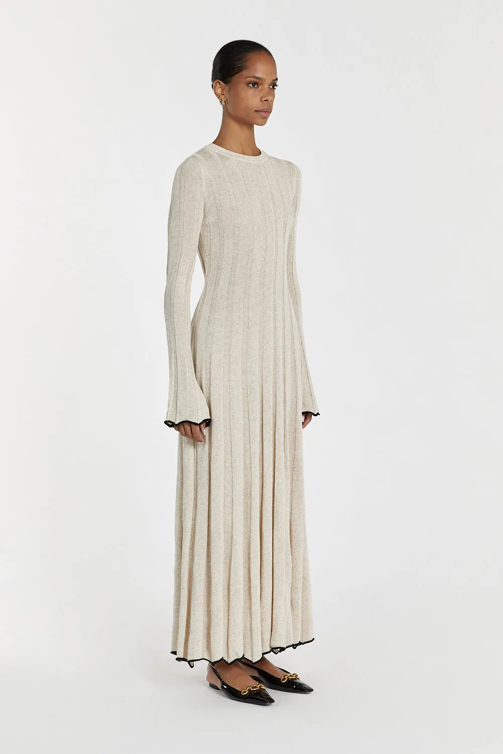 FLORA NATURAL CONTRAST KNIT MIDI DRESS