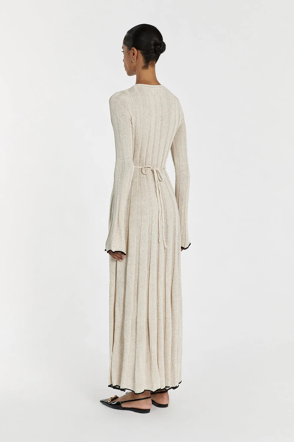 FLORA NATURAL CONTRAST KNIT MIDI DRESS