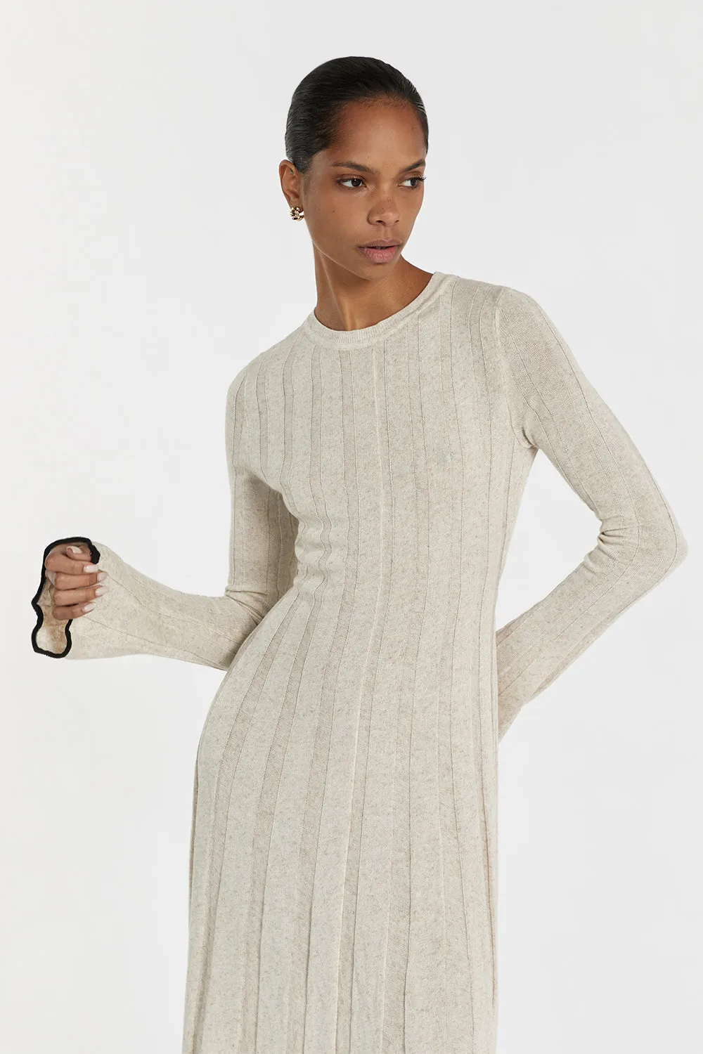 FLORA NATURAL CONTRAST KNIT MIDI DRESS