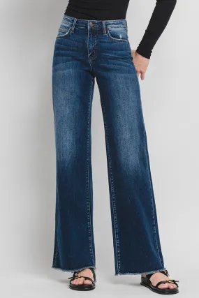 FLYING MONKEY HIGH RISE WIDE LEG JEANS - OCEAN VIEW