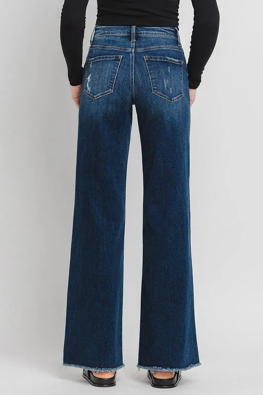 FLYING MONKEY HIGH RISE WIDE LEG JEANS - OCEAN VIEW