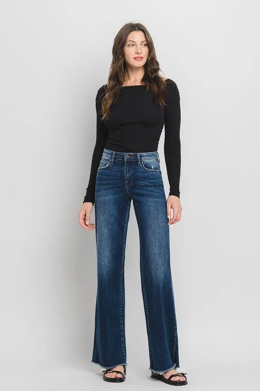 FLYING MONKEY HIGH RISE WIDE LEG JEANS - OCEAN VIEW