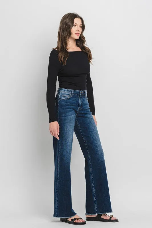 FLYING MONKEY HIGH RISE WIDE LEG JEANS - OCEAN VIEW