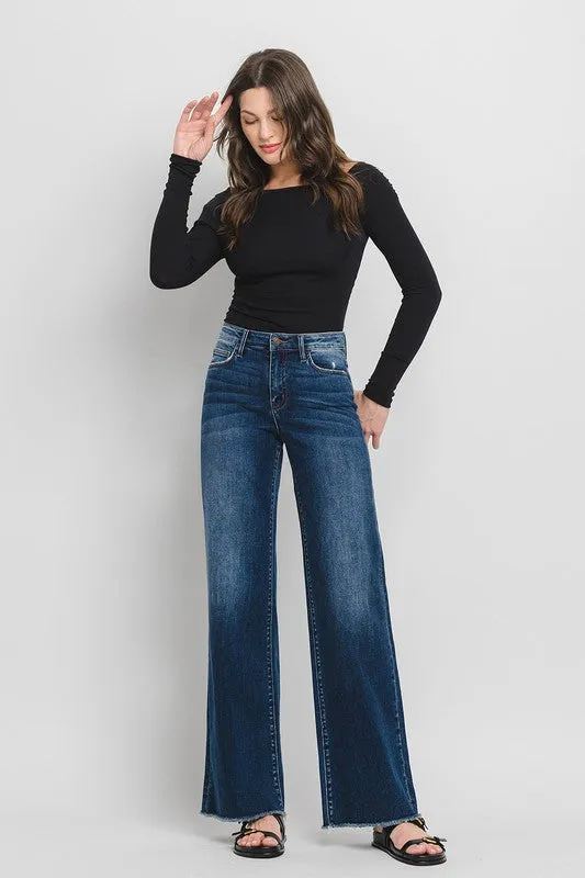 FLYING MONKEY HIGH RISE WIDE LEG JEANS - OCEAN VIEW