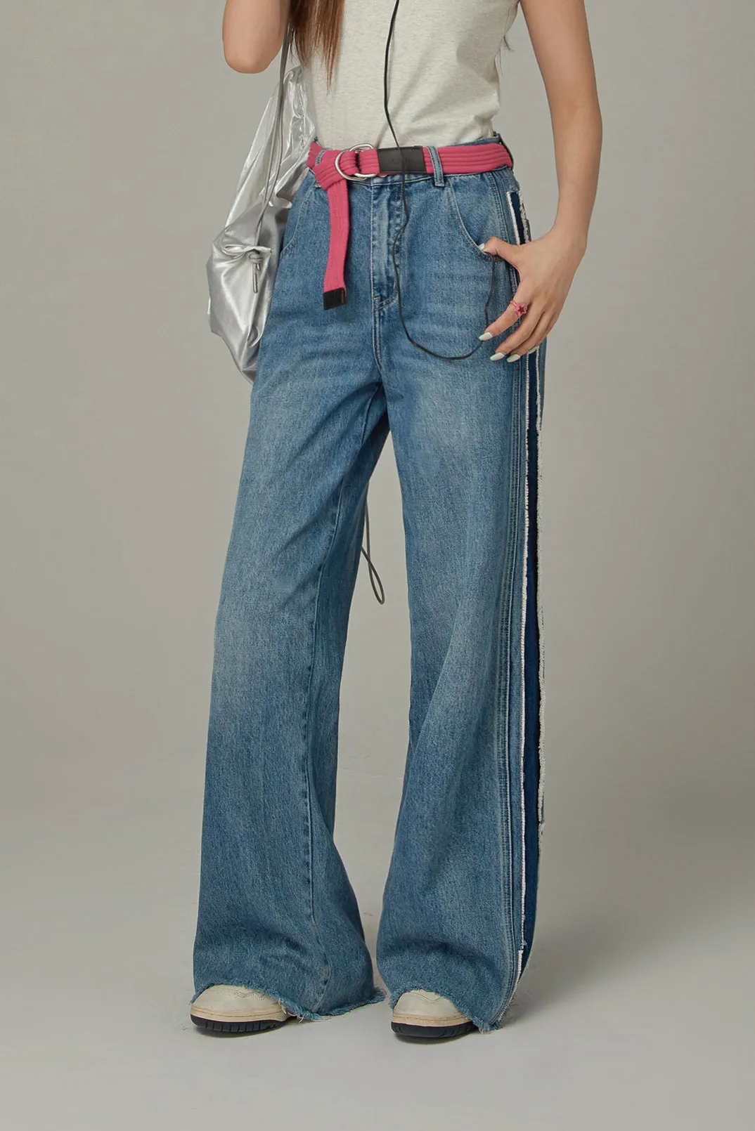 Frayed Denim Straight Jeans