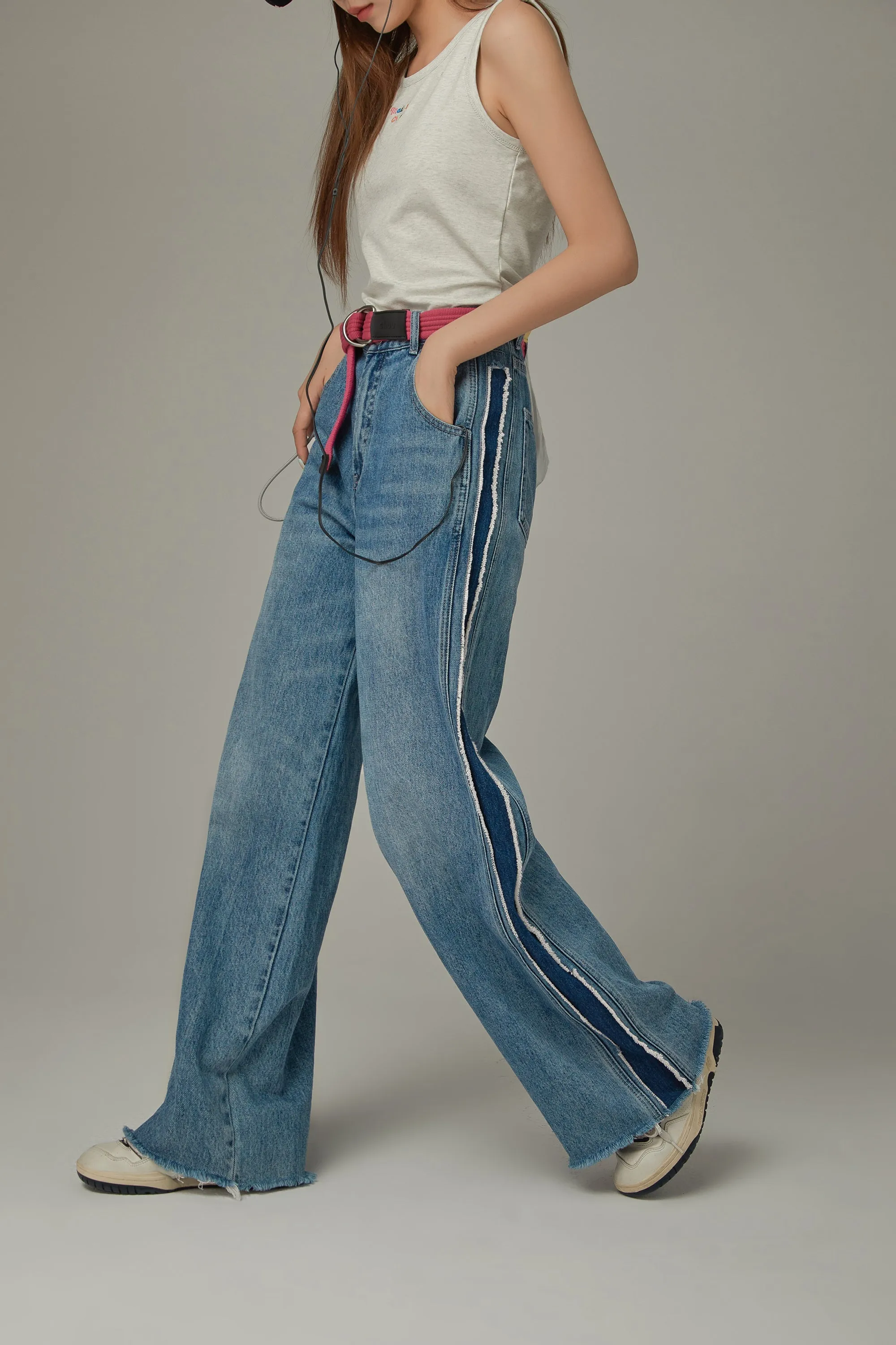 Frayed Denim Straight Jeans